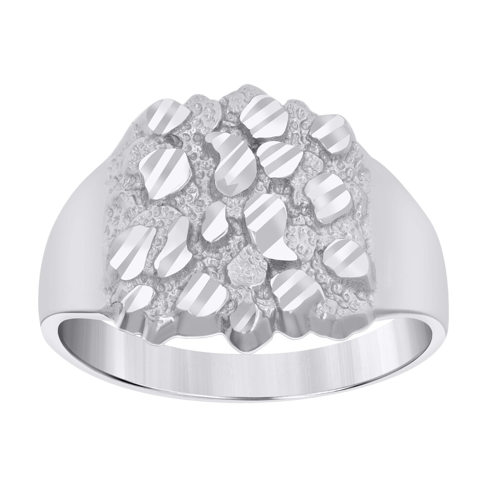 925 Sterling Silver Womens Diamond-Cut Nugget Ring Size 10